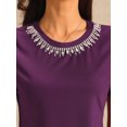 thumbnail image 4 of DARING DIVA Women's Elegant Women's Sparkly Blouse with Rhinestones 2XL Purple, 4 of 7