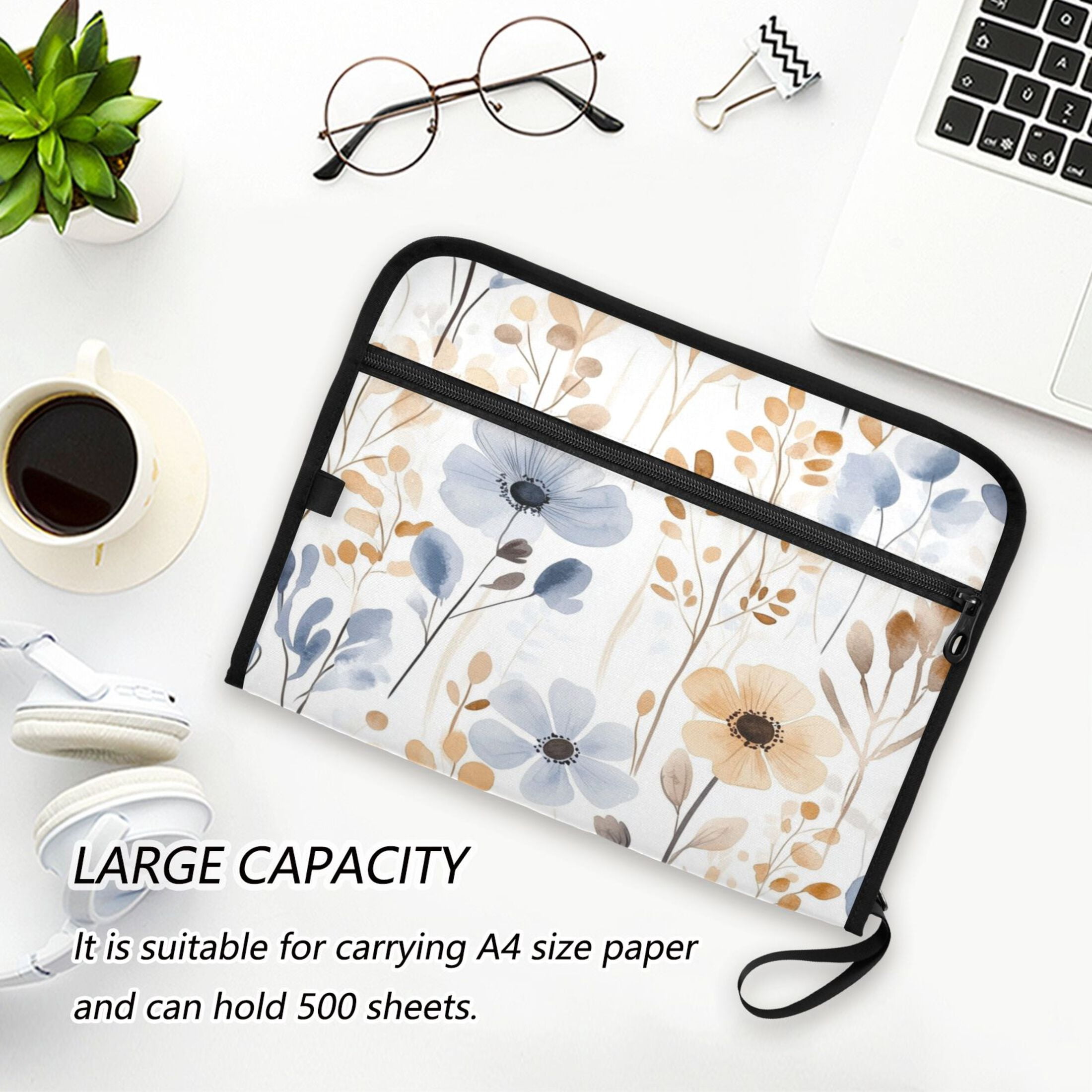 WOBOGO Watercolor Wildflowers Expanding File Folder Letter Size Accordion Filing Organizer 13 Pocket Separate Organ Pocket