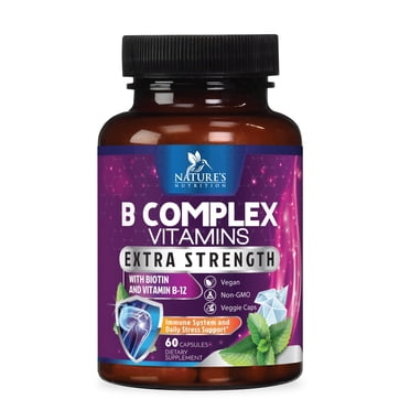 B Complex Vitamins Capsules - Super Complete B-100 Complex with Vitamin B12 B6 C Biotin Folate & Folic Acid for Immune & Energy Support - Supplement for Heart, Brain, & Nerve Support - 60 Capsules