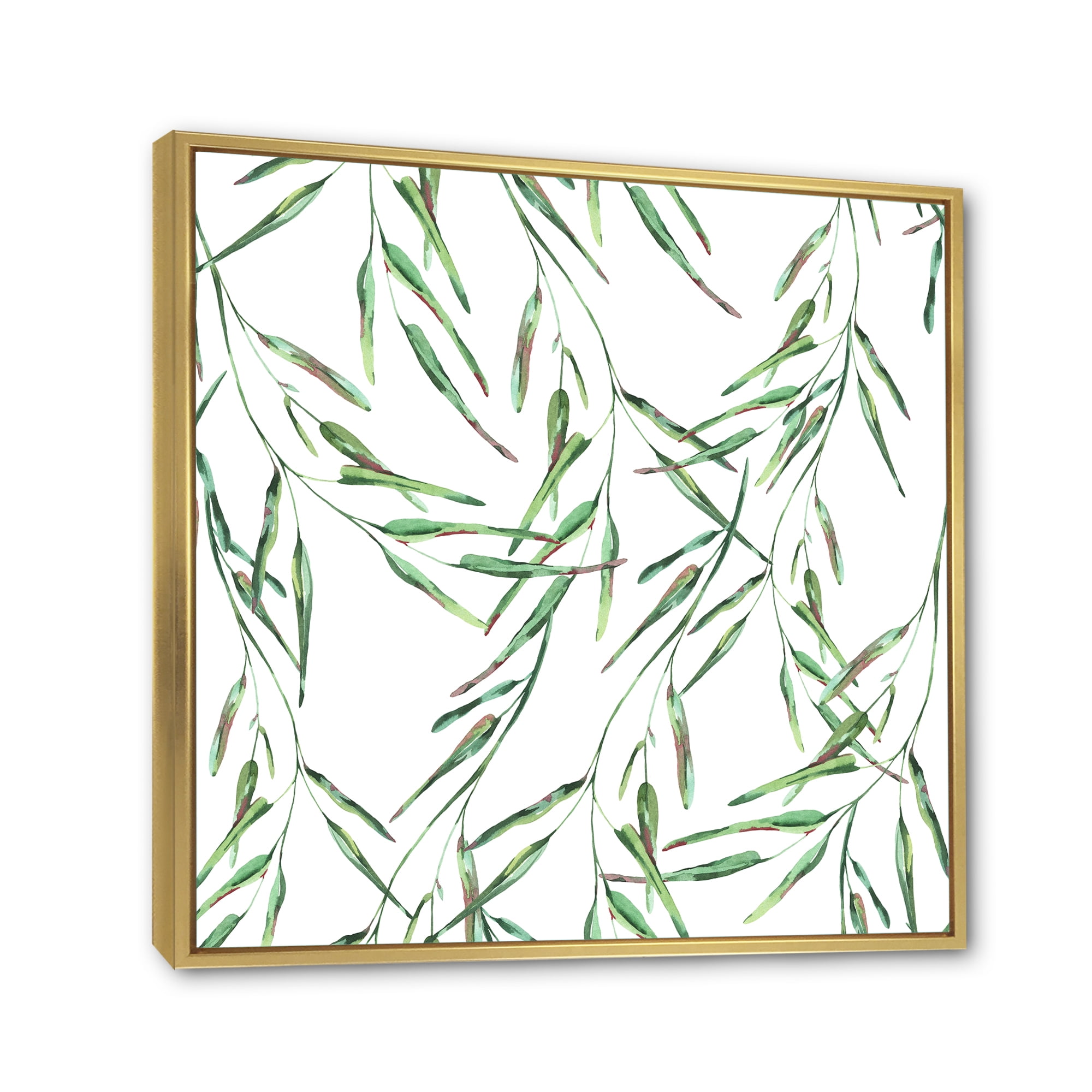 Designart 'Tropical Green Leaves On White In Summer Times II' Tropical Framed Canvas Wall Art Print