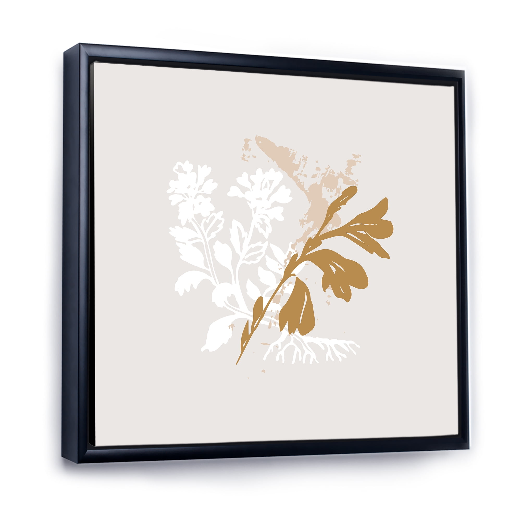 Designart 'Minimal Botanical Design In White and Brown' Traditional Framed Canvas Wall Art Print