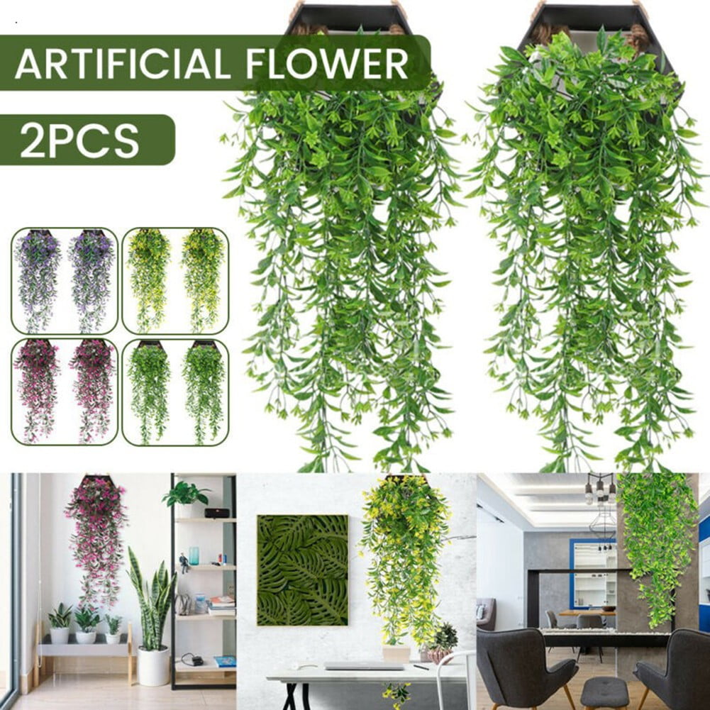 2x Artificial Hanging Plants Basket Pot Fake Vine Trailing Indoor Home