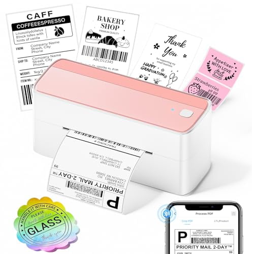 Impresora térmica de etiquetas Bluetooth ASprink 241BT, inalámbrica, para envíos de pequeñas empresas y paquetes. Impresora térmica rosa para envíos. Compatible con iPhone, USPS y Amazon.