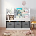 thumbnail image 4 of Kids Bookcase and Toy Storage with 3 Collapsible Fabric Drawers, Wooden Kids Bookshelf Toy Organizer with 4-Tier Display Shelf, Smooth Corner, Toddler Bookshelf with Storage for Bedroom, White, 4 of 11