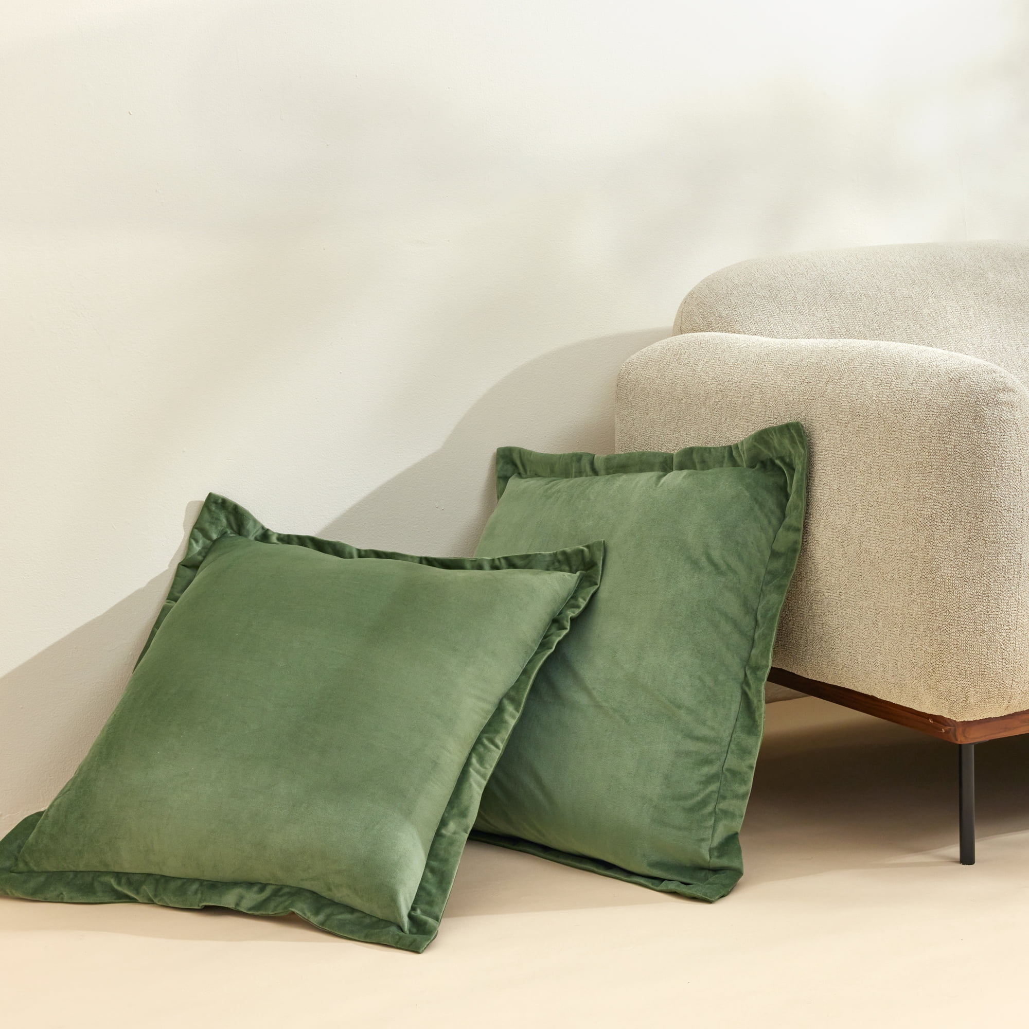 Lush Decor Velvet Dreams Euro Sham Covers 2 Piece Set 25.5" W x 25.5" L + 1.5" Sage - Green Velvet Pillow Cover - Euro Pillow Covers - Glam Decorative Pillows for Bed