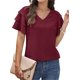 thumbnail image 5 of Camisetas de manga con volantes multicapa para mujer, Camiseta holgada informal, cómoda, cuello en V, Color sólido, Verano, 5 of 5