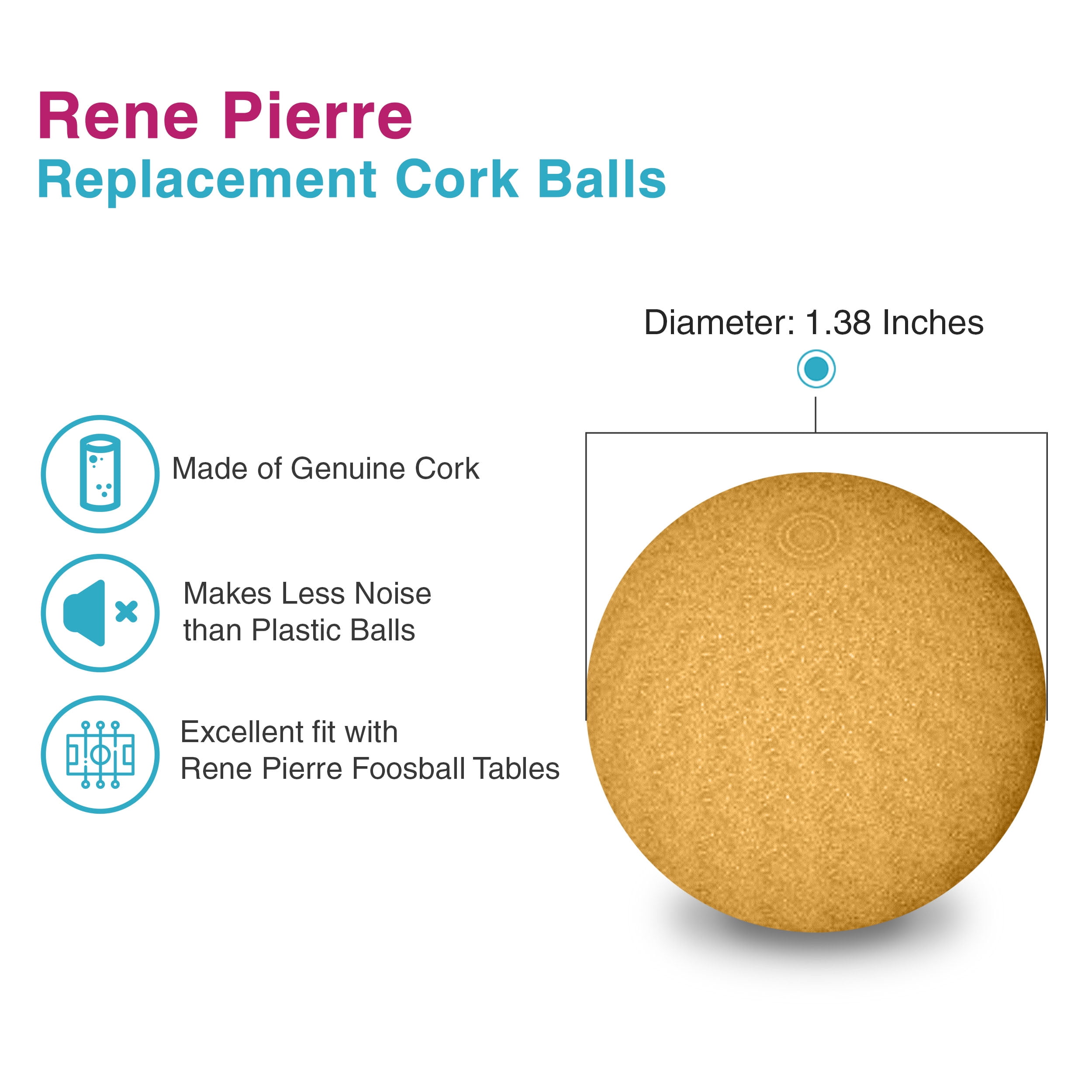 Rene Pierre Foosball Table Replacement Cork Balls Set Of 12 Natural