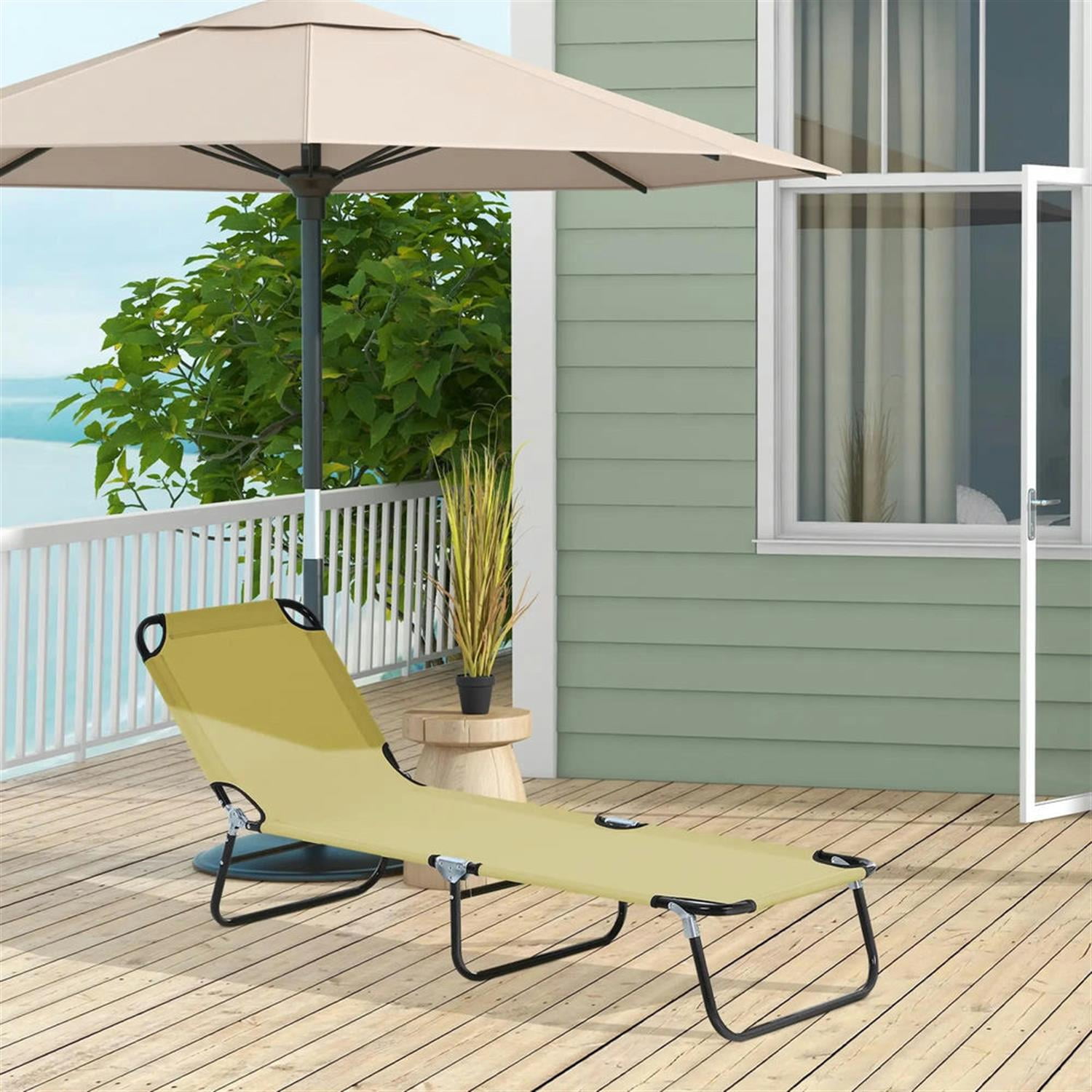 Demi Bonn Folding Chaise Lounge Beach Chairs with Steel Frame, 5-Position Reclining Outdoor Sun Tanning Seats for Yard & Patio, Beige