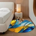thumbnail image 3 of 3ft Washable Round Rug, Abstract Art Non-Slip Circle Area Rug for Bedroom Bedside, Blue Yellow Gradient Wavy Lines Geometric Modern Soft Indoor Floor Mat for Home Decor, 3 of 9