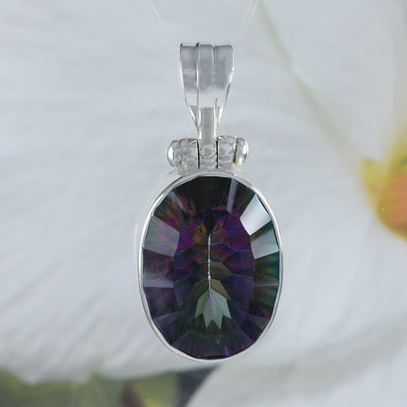 Beautiful Hawaiian Large Rainbow Mystic Topaz Necklace, Sterling Silver Rainbow Topaz Pendant, N8826 Valentine Birthday Anniversary Mom Gift