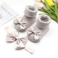 thumbnail image 2 of Wxolcjlv Warm Baby Socks Children Kids Soft Bottom Shoes Bowkot Princess Floor 1Pc + 1Pc Bow Hairband Cute Soft Socks,0M-12M, 2 of 5