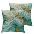 thumbnail image 2 of Acheng Teal Marble Pillow Covers Set of 2 Turquose Green Marble Decor Golden Lines Throw Pillows Leaves Outdoor Farmhouse Decorative Cushion for Couch Bed Sofa White, 2 of 6