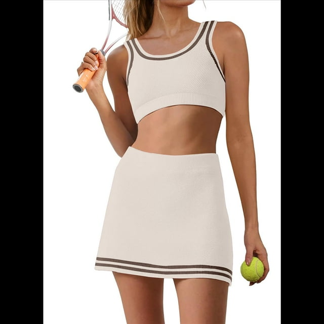 Conjunto de 2 Piezas para Mujer, Suéter, Falda, Tirantes, Sin Mangas, Falda Corta, Tenis, Falda Pantalón, Gimnasio, Yoga, , Talla L