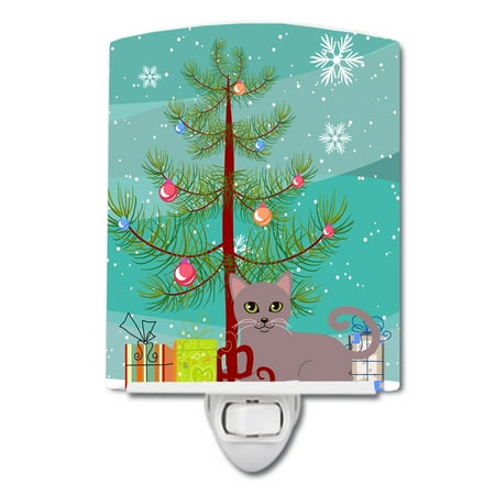 

Caroline s Treasures BB4427CNL Russian Blue Cat Merry Christmas Tree Ceramic Night Light 6x4x3 multicolor