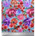 thumbnail image 1 of Soimoi Blue Polyester Crepe Fabric Leaves & Pink Floral Watercolor Print Sewing Fabric BTY 42 Inch Wide, 1 of 1