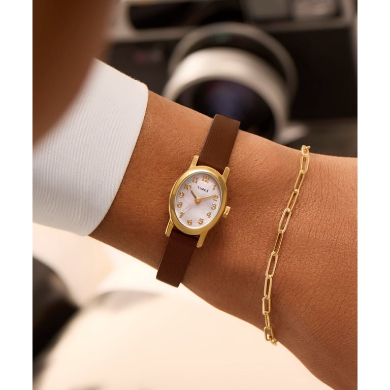 Women\'s Brown Gold Analog Quartz Cavatina Pearl Dial Oval Classic Wrist Watch Amazon.com: Timex Women main image 3