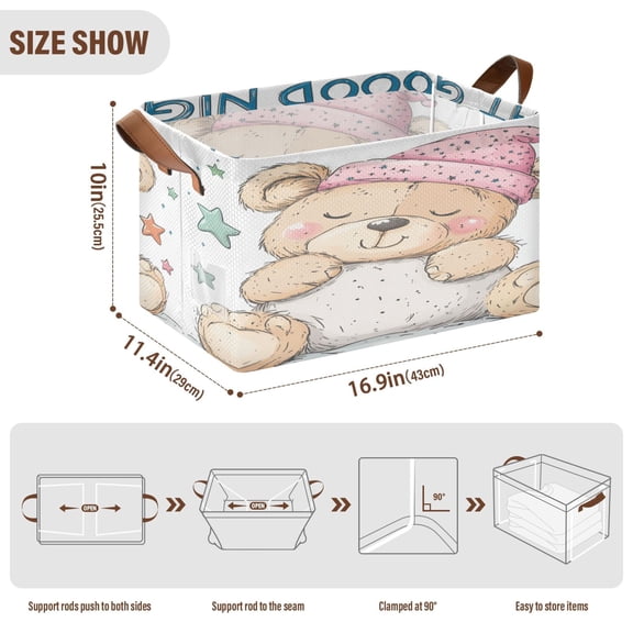 BZSMCE Collapsible Fabric Cube Storage Bins Bear Sleeping Design Pattern Storage Box
