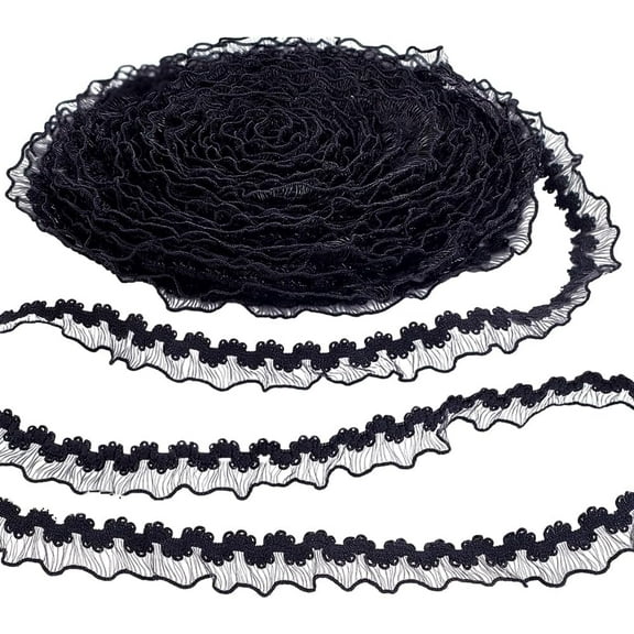 27 Yards Elastic Ruffle Lace Trim 0.6 Inch Wide Stretch Narrow Edge Lace Ribbon Ruffled Pleated Fabric Trim for Sewing Making Dress Clothes Applique Embellishment DIY Crafts Black