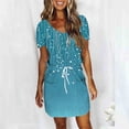 thumbnail image 4 of asdoklhq Party Dresses for Women Fashion Solid Color Short Sleeve-Neck Mid-Calf Dress Blue S, 4 of 6