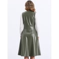 thumbnail image 3 of DARING DIVA Women's Faux Leather V Neck Button Down Midi Dress XS Army Green, 3 of 5