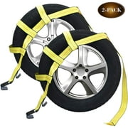 Robbor Tow Dolly Basket Straps with Flat Hook for Small to Medium Size Tires Over Wheel Tie Down Bonnet Net