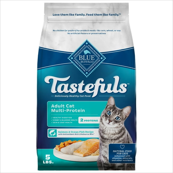 Blue Buffalo Tastefuls Adult Cat Dry Food, Multi-Protein Salmon & Ocean Fish Recipe, 5-lb. Bag