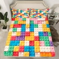 thumbnail image 2 of jejeloiu 3D Games Twin Sheet Sets,Building Blocks Twin Fitted Sheet,Colorful Toy Brick Flat Sheet For Boys Girls,Luxury Bedroom Decor,3pcs, 2 of 7