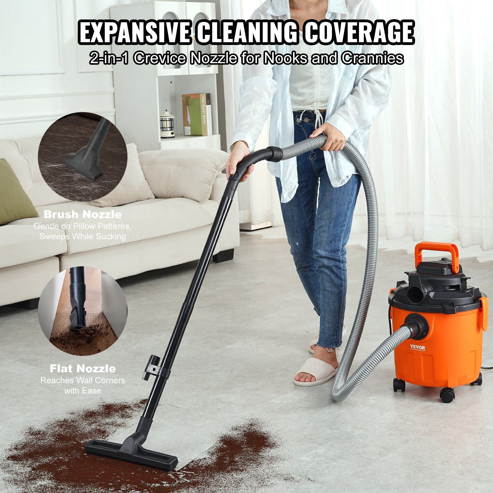5 Gallon 6 Peak HP Wet Dry Shop Vacuum with Blower and Attachments Powerful Suction for Carpet Debris Pet Hair and Car Cleaning