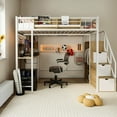 thumbnail image 5 of Advwin Twin Size Loft Bed with Desk and Stairs, Headboard, Wardrobe, Bedside Storage Shelf, 6 Drawers, Charging Station & LED Light, Metal Gaming Loft Bed Frame, White+Oak, 5 of 10