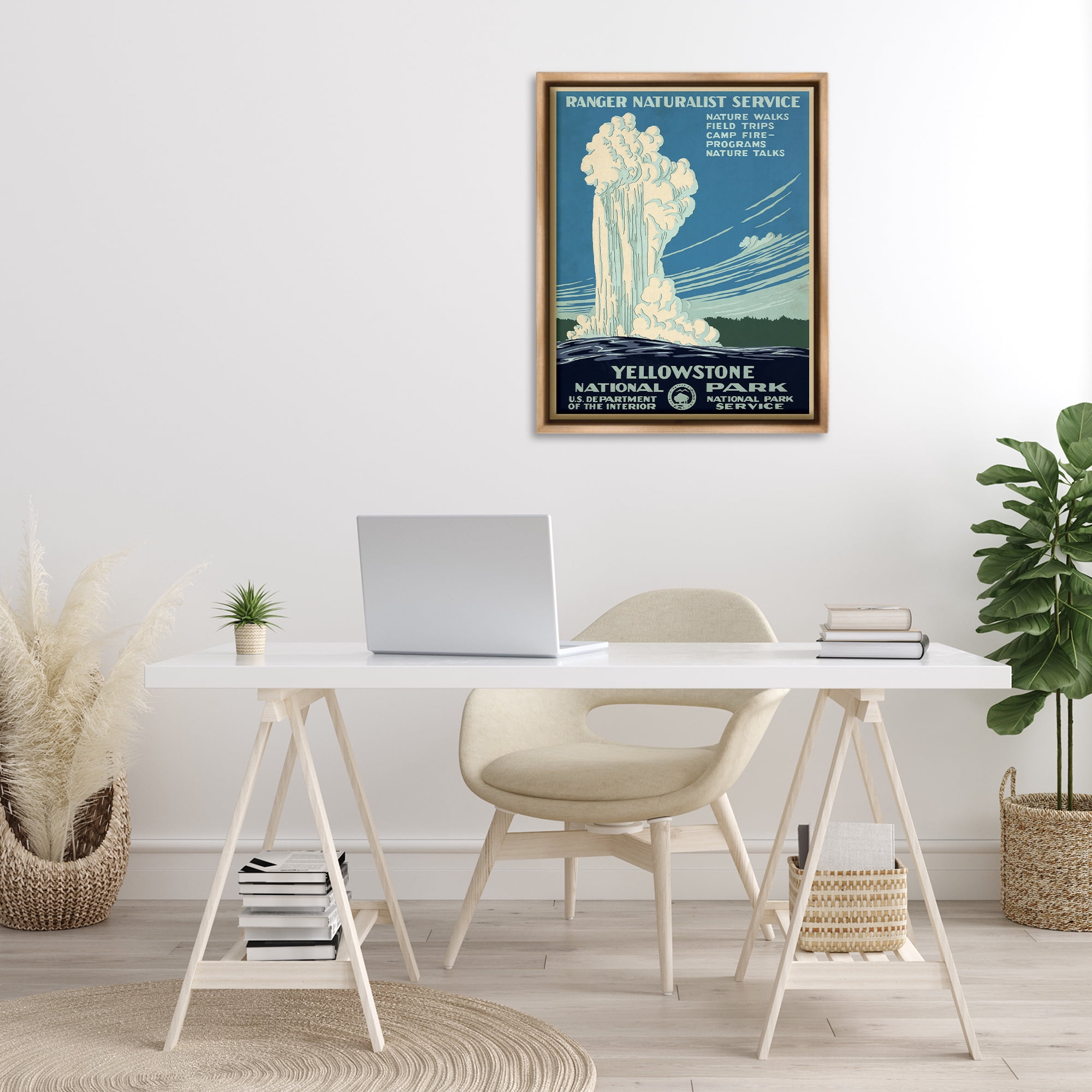 Stupell Industries Vintage Yellowstone Poster Landscape Painting Brown Floater Framed Art Print Wall Art, 25 x 31