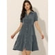 thumbnail image 2 of Vestido camisero de cambray para mujer, manga corta, con botones, cintura con lazo, cuello en V occidental, vestidos de mezclilla Gris Oscuro S, 2 of 5