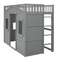 thumbnail image 6 of Twin Size House Loft Bed Frame, Wooden House Shaped Bed Frame with Ladder, Windows and Safety Guardrails, Playhouse Loft Bed Frame for Bedroom Guest Room Dorm Apartment, Gray, 6 of 7
