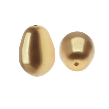 Pear Shaped Crystal - Swarovski Crystal, #5821 Pear Shaped Faux Pearl Beads 11mm, 4 Pieces, Bright Gold