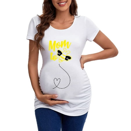 

zttd womens maternity short sleeve crew neck cute funny graphic ruched sides t shirt tops pregnancy tunic blouse
