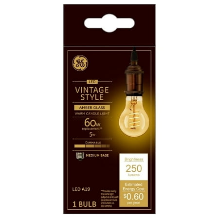 

GE GE 36505 Vintage A19 E26 Filament LED Bulb Transparent Amber