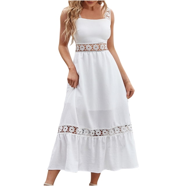 Birdeem Robe Décontractée Sans Manches en Dentelle Ample Confortable Couleur Unie pour Femmes