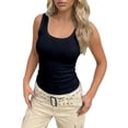 thumbnail image 3 of Glisme Tank Tops For Womens Sleeveless Square Neck Wide Strap Ribbed Tank Top Solid Color Camisole Slim Fit Breathable Knit Tee Daily Clothes 2Xl Black, 3 of 7