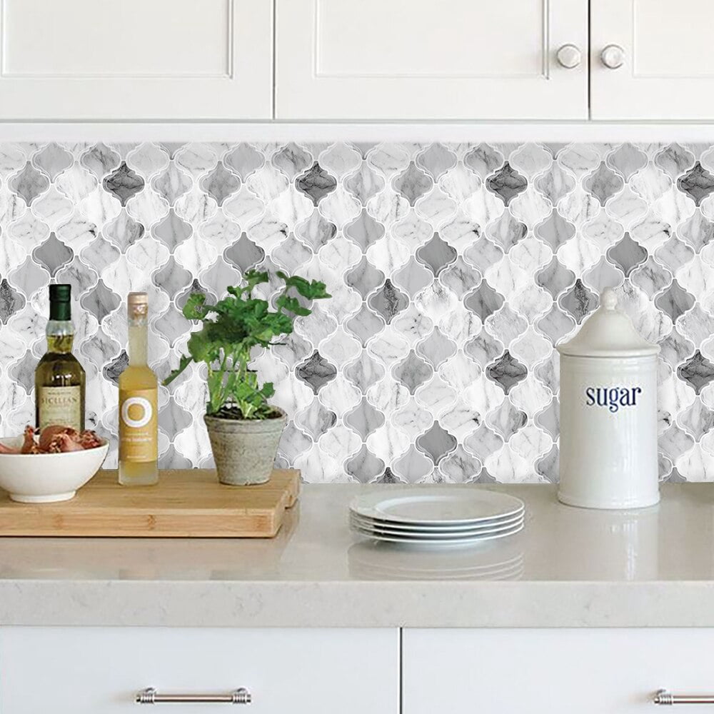 clevermosaics 12" x 12" Marble Peel and Stick Wall Tiles for Kitchen Backsplash - 6 Sheets