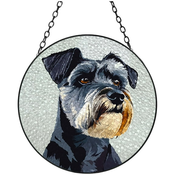 Schnauzer Dog Stained Glass Suncatcher Colored Handmade Window Hangings Glass Suncatcher Crafts Kits for Indoor Garden Christmas Decor and Memorial 16x16cm(1)