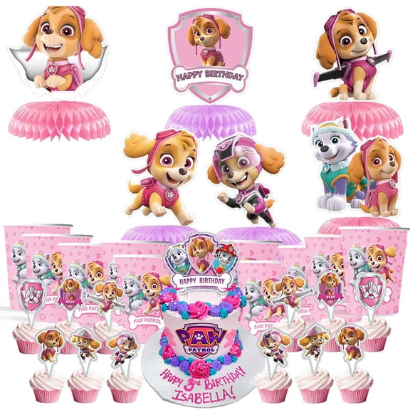 Paw Patrol Party Supplies Decor Cups Fans Decorations Honeycomb Centerpieces Cake Toppers