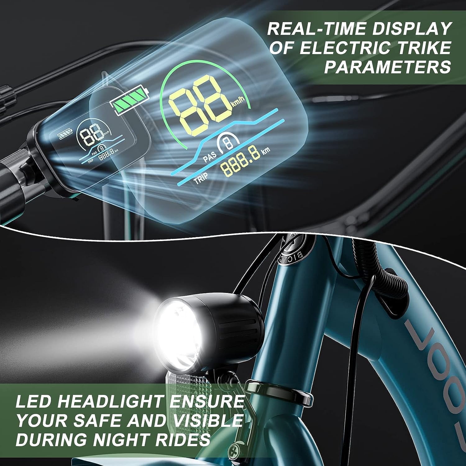 Lilypelle Electric Tricycle for Adults, 350W 36V Electric Trike Motorized Three Wheel Electric Bicycle, 7 Speeds 3 Wheels Adult Electric Tricycle with Large Basket,Cyan