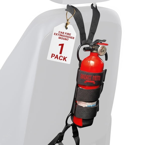 Badass Moto Car Fire Extinguisher Mount - Automotive Fire Extinguisher Mount for Vehicle Car Seat Headrest - Tool Free Seat Back Strap Install. Ideal Safety Kit Accessories for Jeep, Auto,Truck & SUV