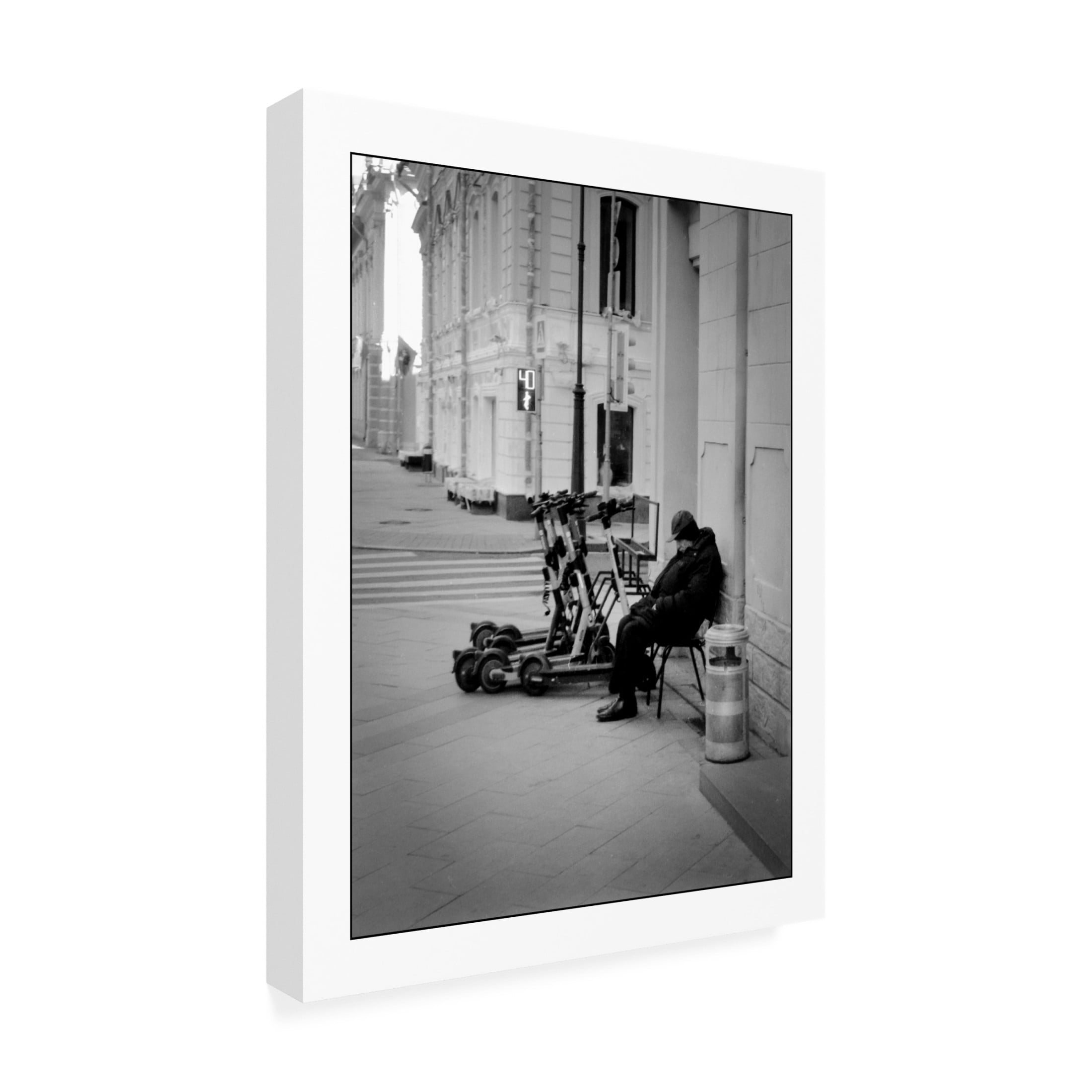 Canvas Wall Art - Yury A Melnikov 'City Scooters Loneliness' Wall Art for Living Room, Bedroom, or Office Décor by Trademark Fine Art - 14 x 19 Inches