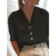 thumbnail image 2 of Camisa de lino y algodón para mujer, cárdigan de un solo pecho con solapa, blusa informal de media manga con burbujas, estilo Simple, Color sólido, nuevo, 2 of 5