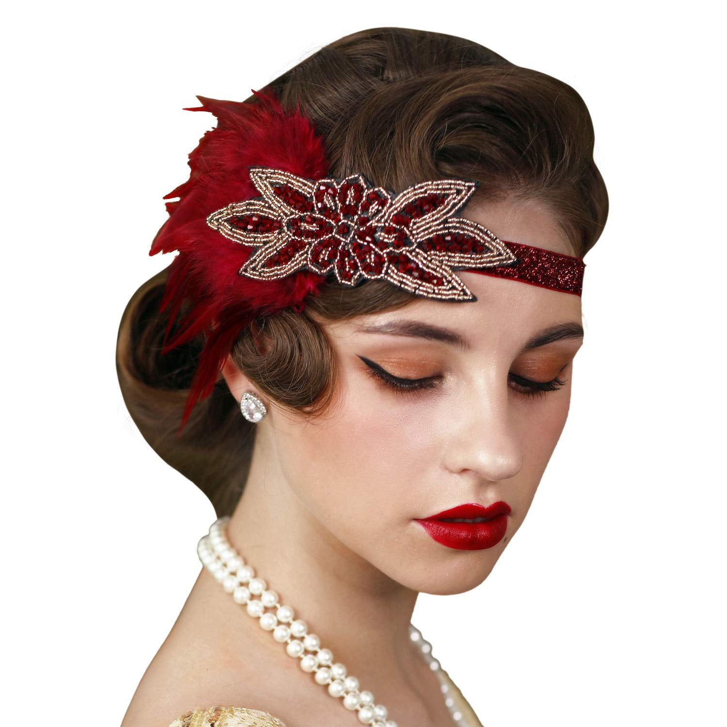 Feather Elastic 1920s Headband, Vintage 