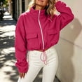thumbnail image 5 of CBASIHI Womens Cropped Sweatshirts with Pockets- Casual Trendy Loose Fit Fall Stand Collar Zip Up Jackets Hot Pink Size M, 5 of 9