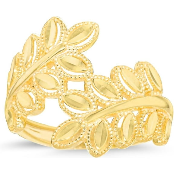 Floreo 10k Yellow Gold Leaf Bypass Ring, Size 3-11