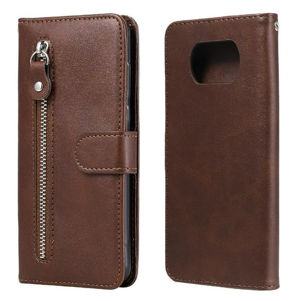 Estuche de Cuero PU con Cierre para Xiaomi POCO X3 NFC , Funda Protectora con Billetera y Correa