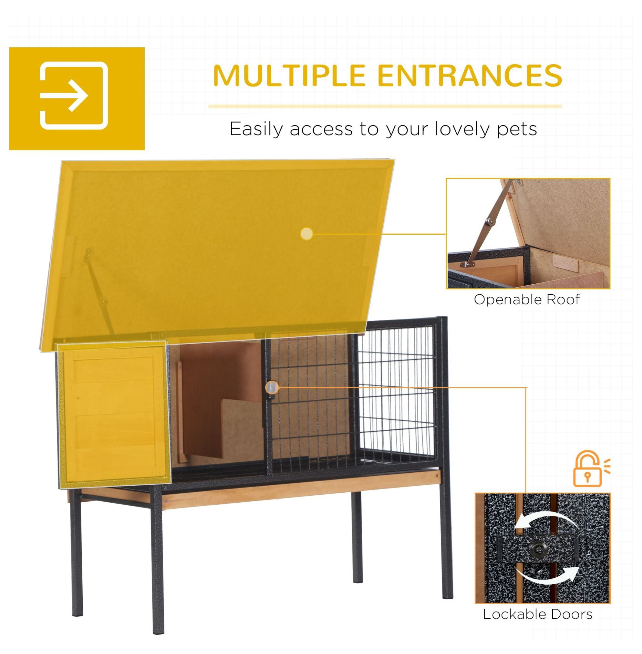 Elevated Outdoor Rabbit Hutch Wooden Pet House Bunny Cage with Removable Tray 36L x 17.75W x 27.5H Natural