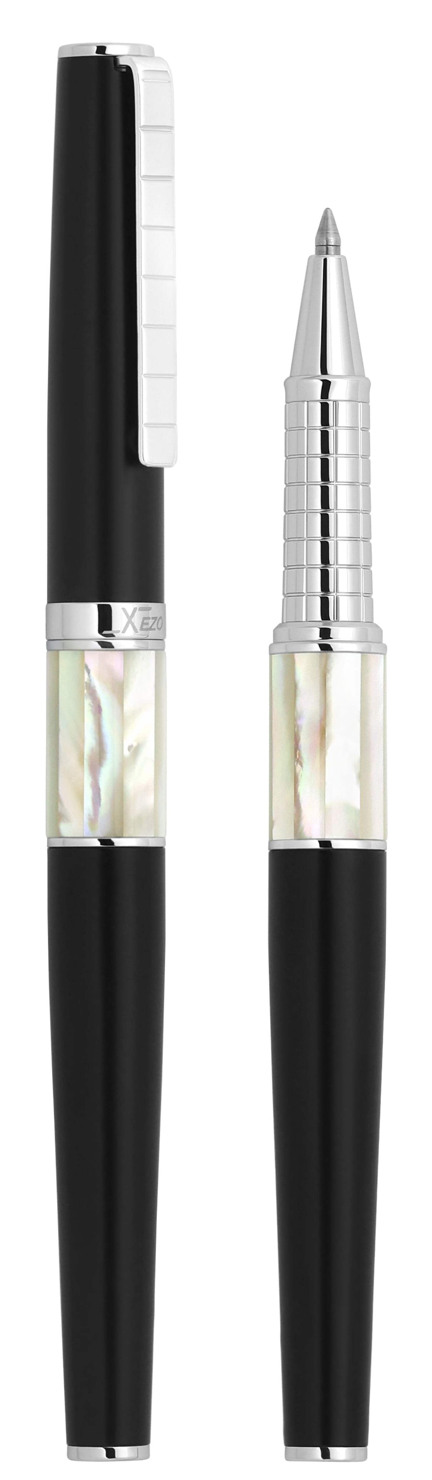 Xezo Speedmaster® Black Brass Rollerball Pen - With White Mother of Pearl